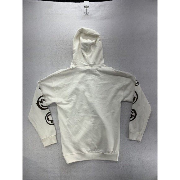 BooHoo Sweatshirt Hoodie Small Emoji Graffiti Drip Heart Face Oversize Ivory NWT - Picture 11 of 15
